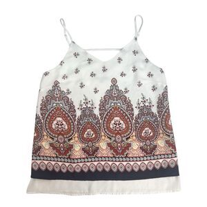 Papermoon Boho Strappy Flows White Floral Lined Tank Top Women’s Size Small